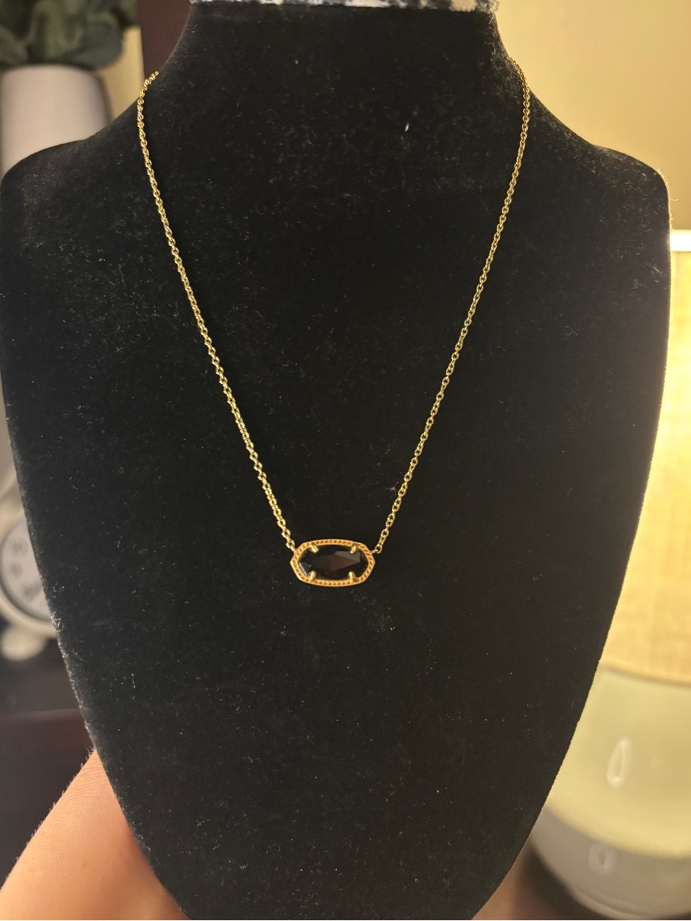 Elisa Gold Pendant Necklace in Black Opaque Glass